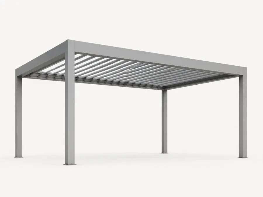 Lamellpergola 4 × 4 meter i aluminium från Tjust, 16 kvm skyddad uteplats
